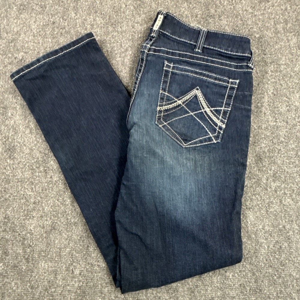 Ariat REAL Jeans Womens 32R Mid Rise Stackable Straight Leg Ocean 10017216